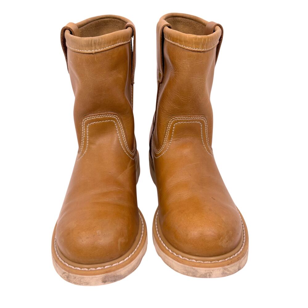 Dickies Work Boots Mens 9 Pull On Caml Brown Leather Carpenter Utility Barn Rare - Picture 2 of 13